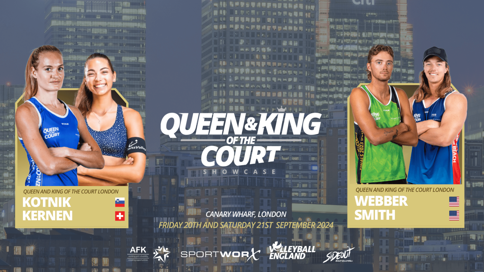 Kotnik and Kernen, Smith and Webber confirmed for Queen & King of the Court London Showcase